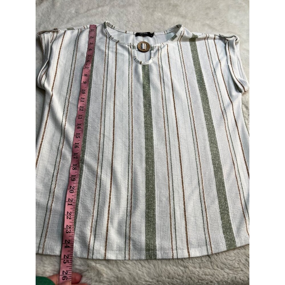 CURE. Green Striped blouse women size medium